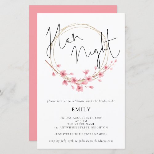 Budget Cherry Blossom Sakura Hen Night Invitation