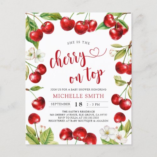 Budget Cherry On Top Red Cherry Baby Shower Invite