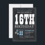 Budget Chic 16th Birthday Chalkboard Blue Balloon Note Card<br><div class="desc">Rustic Vintage Chalkboard White Blue Balloon 16th Birthday Party Invitation</div>