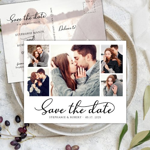 Budget Chic 5 Photo Collage Wedding Save The Date Announcement Postcard