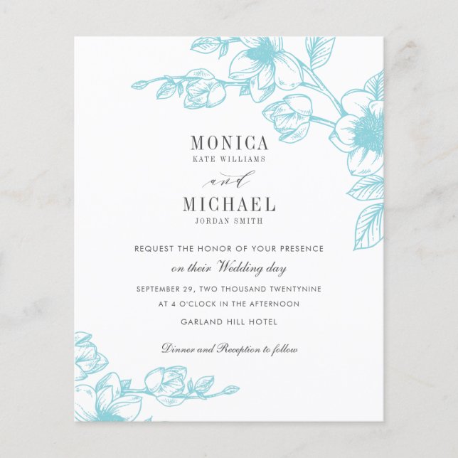 BUDGET Chic AQUA Magnolia Flower Branch Wedding  (Front)