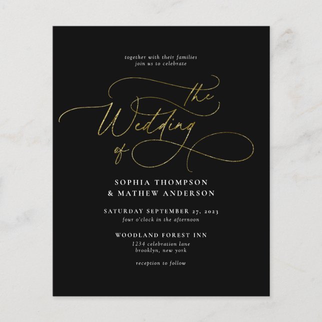 BUDGET Chic Black Gold QR Code All in one Wedding (Front)