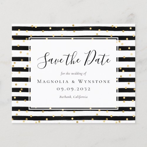 BUDGET Chic Black Stripe Wedding Save The Date Flyer