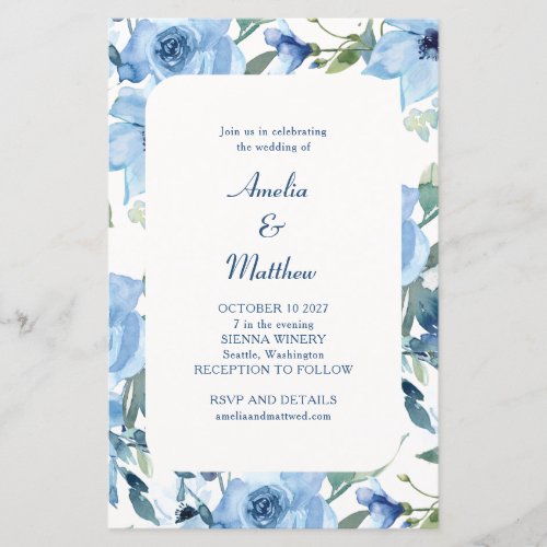 Budget Chic Blue Watercolor Floral Wedding Invite