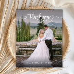 Budget Chic Calligraphy 2 Photo Wedding Thank You<br><div class="desc">Budget Modern Hand Lettered Script 2 Photo Wedding Thank You personalized affordable low budget THIN card. Modern Stylish wedding thank you card template featuring a full vertical photo on the front with overlay text "Thank You" in a swirly hand written typography or calligraphy script font with swashes overlay in white...</div>