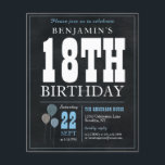 Budget Chic Chalkboard Blue Balloon 18th Birthday<br><div class="desc">Rustic Vintage Chalkboard White Blue Balloon 18th Birthday Party Invitation</div>