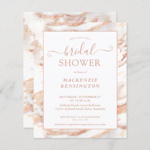 BUDGET Chic Copper Rose Gold Marble Bridal Shower