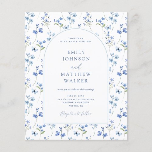 Budget Chic Dusty Blue Wildflowers Wedding Invites Flyer