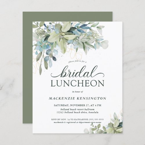 BUDGET Chic Eucalyptus Bridal Luncheon Invitation