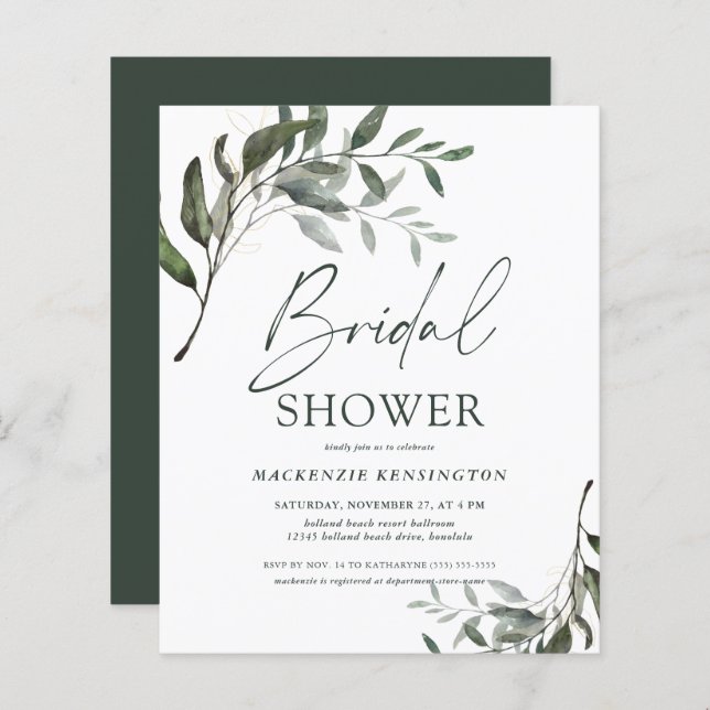 BUDGET Chic Eucalyptus Bridal Shower Invitation (Front/Back)