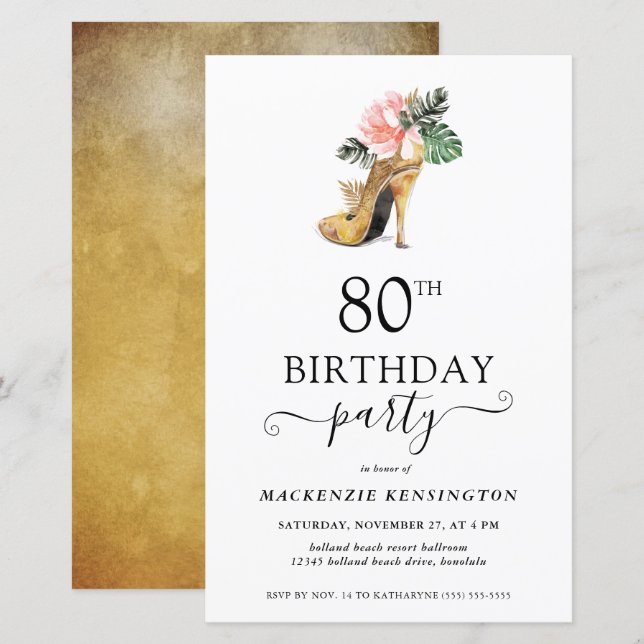 Budget Chic Floral Gold High Heels 80th Birthday (Front/Back)