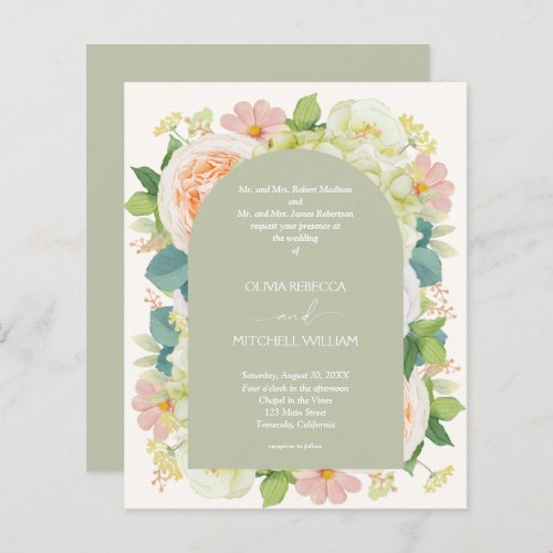 Budget Chic Florals Wedding All in One Invitations