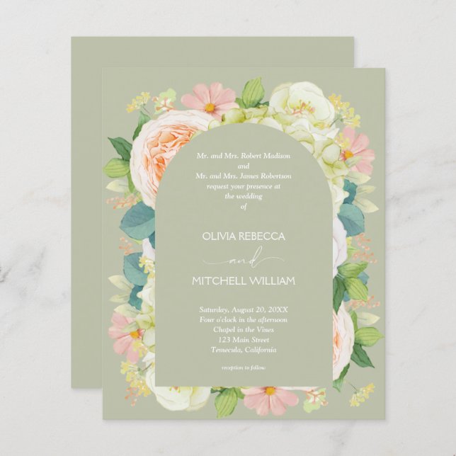 Budget Chic Florals Wedding All in One Invitations (Front/Back)