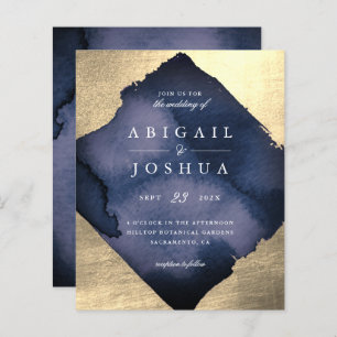 Budget Chic Gold Diamond Navy Watercolor Wedding