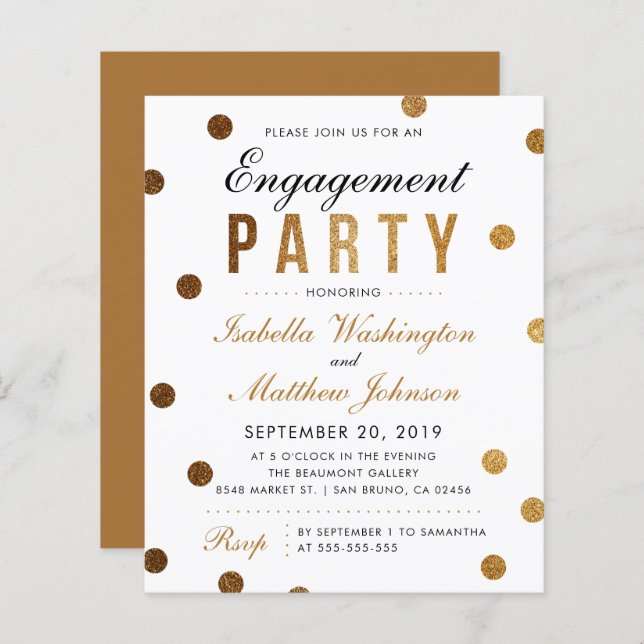 Budget Chic Gold Glitter Confetti Engagement Party (Front/Back)