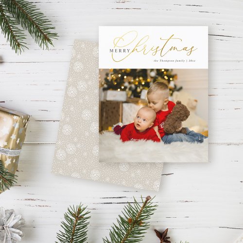 Budget Chic Gold Script Photo Merry Christmas