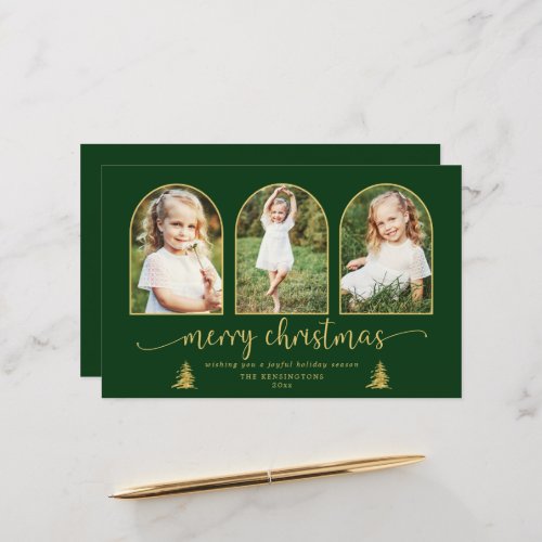 BUDGET Chic Gold Tree Arch 3 Photo Christmas Card