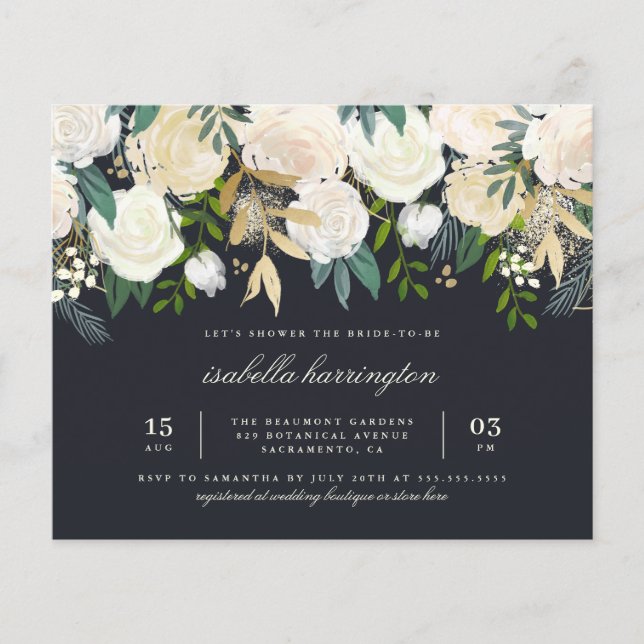 Budget Chic Gold Watercolor Floral Bridal Shower (Front)