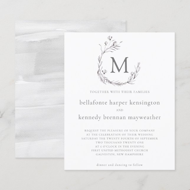 BUDGET Chic Gray White Watercolor Floral Wedding (Front/Back)