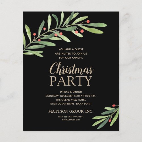 Budget Chic Greenery Christmas Black Invitation Flyer