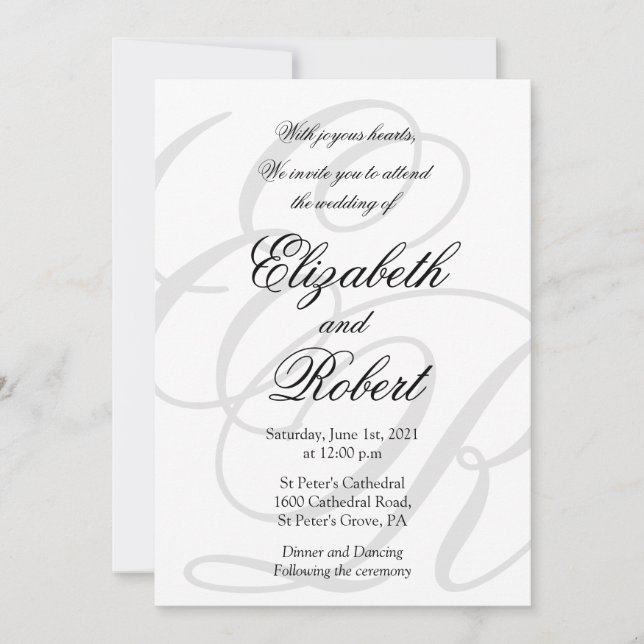 Budget Chic Minimalist Monogram QR code Wedding Invitation (Front)