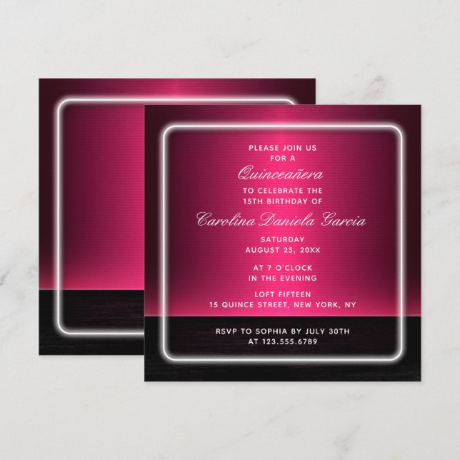 Budget Chic Modern Purple Girly Glam Quinceañera Invitation (Front/Back)