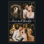 Budget Chic Photo Collage Wedding Thank You Flyer<br><div class="desc">Budget, Modern, Elegant, Handwritten 3 Photo Collage Black and White Wedding Thank You Flyer/THIN Card. Minimalist wedding thank you card template featuring three (3) photo on the front and (1) one photo on the back side. With the text "Love and thanks" script in a cursive hand lettered calligraphy swash-tail font...</div>