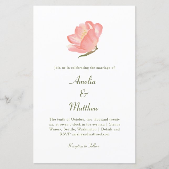 Budget Chic Pink Floral  All-in-One Wedding Invite (Front)