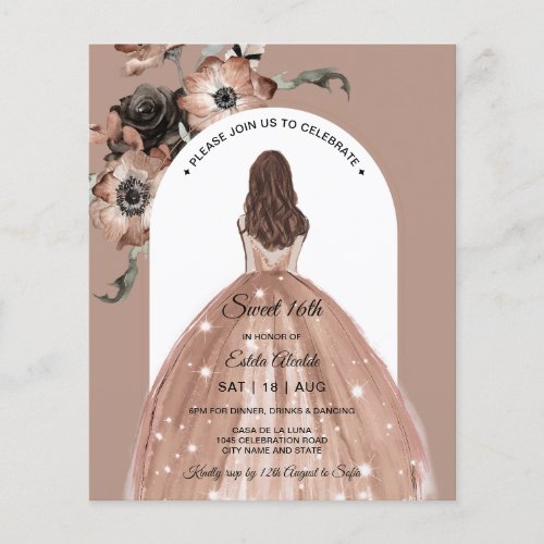 Budget Chic Pink Floral Sweet 16th Arch Invite
