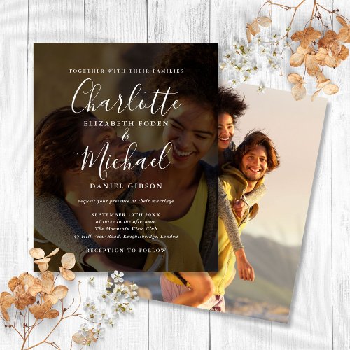 Budget Chic Script 2 Photos Wedding Invitation