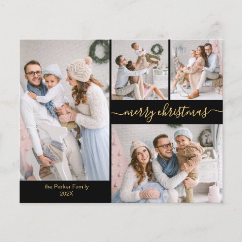 Budget Chic Script 5 Photo Collage Christmas Cards