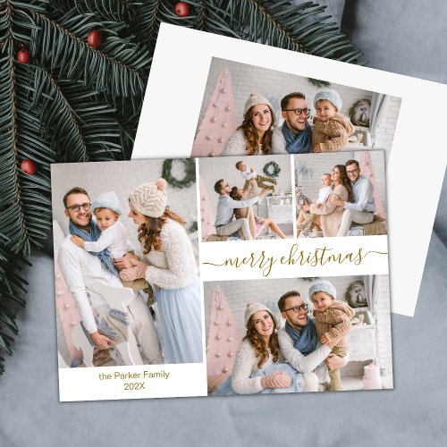 Budget Chic Script 5 Photo Collage Christmas Cards