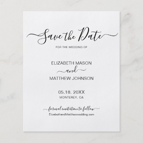 Budget Chic Script Black and White Save The Date Flyer
