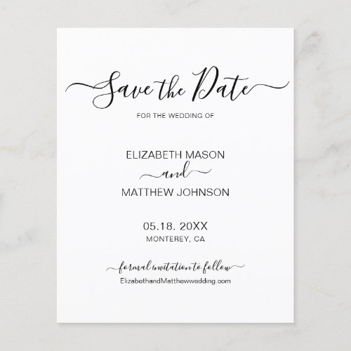 Budget Chic Script Black and White Save The Date Flyer