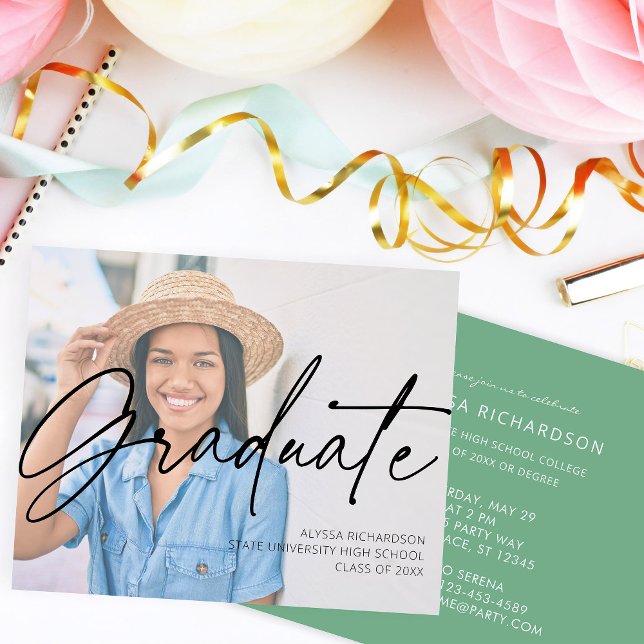 Budget  Chic Script H Photo Graduation Party Green Flyer (Creator Uploaded)