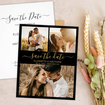 Budget Chic Script Photo Collage Save The Date Flyer by LilyPaperDesign at Zazzle