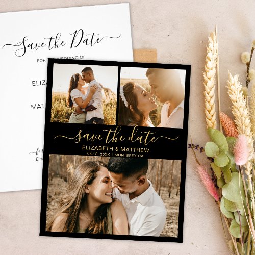 Budget Chic Script Photo Collage Save The Date Flyer