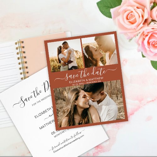Budget Chic Script Photo Terracotta Save The Date Flyer