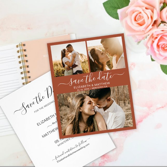 Budget Chic Script Photo Terracotta Save The Date Flyer (Creator Uploaded)