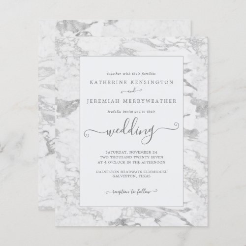 Budget Chic Silver Foil Marble Wedding Invitation