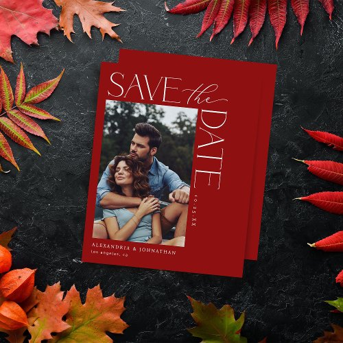 Budget Chic Stylish Mod Photo Save the Date 2 Red