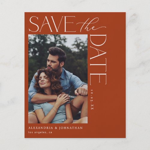 Budget Chic Stylish Mod Photo Save the Date 2 Rust Flyer