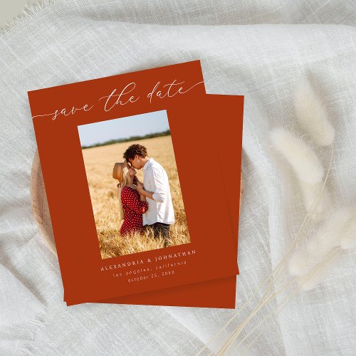 Budget Chic Stylish Mod Photo Save the Date 3 Rust