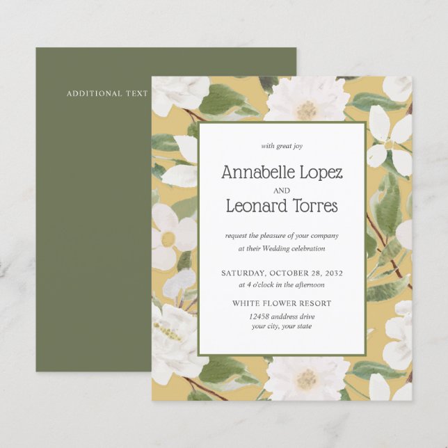 BUDGET Chic White Flowers leaves yellow Wedding (Front/Back)