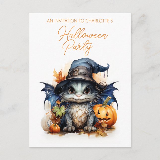 Budget Children's Watercolor Baby Dragon Halloween Postcard (Front)