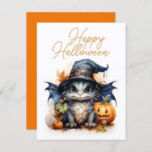 Budget Childrens Watercolor Baby Dragon Halloween Postcard