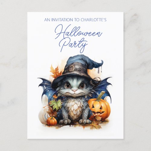 Budget Childrens Watercolor Baby Dragon Halloween Postcard