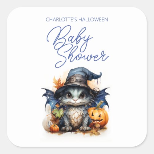 Budget Childrens Watercolor Baby Dragon Halloween Square Sticker