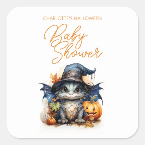 Budget Childrens Watercolor Baby Dragon Halloween Square Sticker