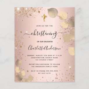Budget christening blush eucalyptus invitation